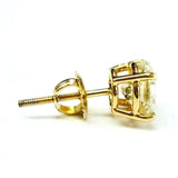 Diamond Stud Earring 1.50 CT 14k Yellow Gold Screw Back Natural Round Cut