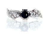 Diamond and Blue Sapphire Natural Round 14k White Gold Engagement Ring 0.60 CTW