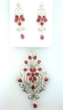 4 CT Necklace Natural Red Ruby Diamond Pendant and Earrings 14K Gold Guinness