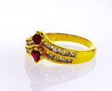 Red Ruby and Diamond Ring 0.50 CTW  Natural 14k Yellow Gold Vintage Women's