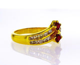 Red Ruby and Diamond Ring 0.50 CTW  Natural 14k Yellow Gold Vintage Women's