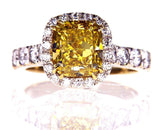 4CT Fancy Intense Yellow Color Diamond Engagement Ring GIA Certified Cushion Cut