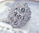 Natural Antique Ring Vintage Platinum Art Deco 4 CT Diamonds D/VS1 Size 7.75