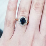 14k Yellow Gold 2.82CTW Oval Cut Blue Sapphire Diamond Cocktail Lady's Ring