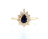 Blue Sapphire Diamond Ring Natural Pear Cut 14k Yellow Gold GAL Certified