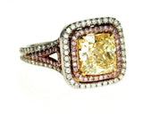 4CT Natural Fancy Yellow Pink Color Diamond Ring 18K GIA Certified Cushion Cut