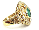 Women's Necklace Earrings Ring Set 14K Yellow Gold Natural Emerald Diamonds