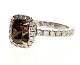 3CT Diamond Ring Natural Brown Color 18K White Gold GIA Certified Cushion Cut