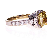 4CT Fancy Intense Yellow Color Diamond Engagement Ring GIA Certified Cushion Cut