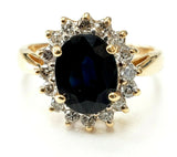 14k Yellow Gold 2.82CTW Oval Cut Blue Sapphire Diamond Cocktail Lady's Ring