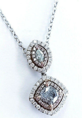 Natural Fancy Green Blue Pink Color Diamond Custom Handmade Necklace 18K 1.80 CT