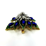 Christmas Flower Natural Diamonds Brooch Pendant Estate 18k Yellow gold Handmade