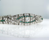 7.00 CT Rare Vintage Platinum Art Deco Natural Diamond Emerald Antique Bracelet