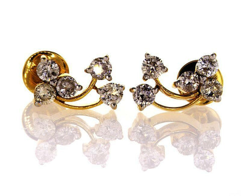 1 CT G-H Color Diamond Earrings 14k Yellow Gold Natural Round Cut Brilliant
