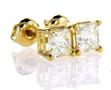 1CT Diamond Stud Earrings 14K Yellow Gold Certified Natural Princess Cut