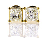 1CT Diamond Stud Earrings 14K Yellow Gold Certified Natural Princess Cut