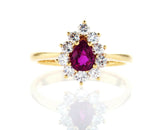 Red Ruby Diamond Engagement Ring Pear Cut 1.25 CT Certified 18k Yellow Gold