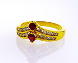 Red Ruby and Diamond Ring 0.50 CTW  Natural 14k Yellow Gold Vintage Women's