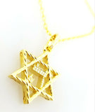 14k Yellow Gold Star of David Hebrew Necklace 0.32 CT Real Diamonds 18" Inch