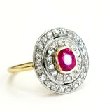 1CT Red Ruby Burma Ring Oval Cut Brilliant 18K Yellow Gold Natural diamonds size 6