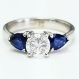 1.20 CT H Color SI1 Natural Diamond and Sapphire Engagement Ring Round Cut