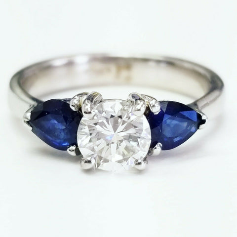 1.20 CT H Color SI1 Natural Diamond and Sapphire Engagement Ring Round Cut