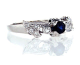 Diamond and Blue Sapphire Natural Round 14k White Gold Engagement Ring 0.60 CTW
