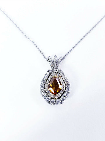 GIA Certified Fancy Vivid Brown Orange Natural Diamond Pendant necklace 18"