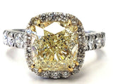 4CT Diamond VS1 Clarity Natural Yellow Color Cushion Cut 18K Ring GIA Certified