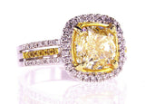 3.50 CT Natural Fancy Yellow Color Diamond Ring VS1 Cushion Cut GIA Certified