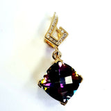 Topaz and Diamond Solitaire Pendant 14k Yellow Gold GAL Cushion Natural Mystic