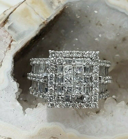 Diamond Ring 2.50 CTW F Color SI2 Clarity 14k White Gold Princess Cut Size 7.5