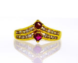 Red Ruby and Diamond Ring 0.50 CTW  Natural 14k Yellow Gold Vintage Women's