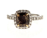 3CT Diamond Ring Natural Brown Color 18K White Gold GIA Certified Cushion Cut
