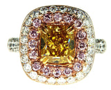 5CT VS2 Diamond Ring Fancy Intense Yellow-Pink Color GIA Certified Natural