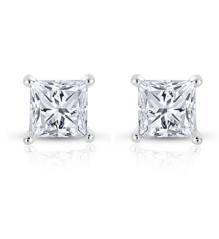 3/4 Diamond Earrings Princess cut Solitaire 14k White Gold Natural GIA Certified