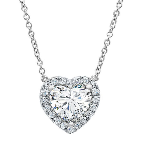 0.70CT F/VS2 White Gold 14K Halo Pendant Heart Shape Cut Solid 18" Inch Necklace