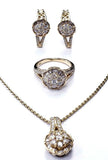 Women's Necklace Earrings Ring Set 14K Yellow Gold Natural Diamonds