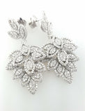 Diamond Earrings 18k White Gold Natural Round Cut Drop Leaf Dangle 5 CT H SI2