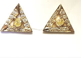 Natural Light Yellow Diamond Triangle Earrings 1.10 CT Certified 22k Yellow Gold