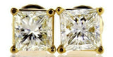 1CT Diamond Stud Earrings 14K Yellow Gold Certified Natural Princess Cut