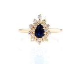 1 CT Blue Sapphire Diamond Ring GAL Certified 14k Yellow Gold Natural Pear Cut