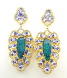 7.45 CTW Natural Diamond Opal and Tanzanite Earrings 22k Yellow Gold Certified