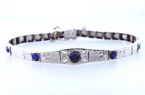 Bracelet Antique Vintage 18K White Gold 1.30CTNatural  Blue Sapphires Art Deco