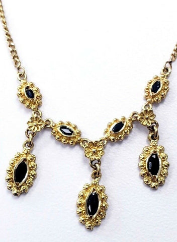 Women's Necklace Earrings Set 18K Yellow Gold Natural Sapphires 16'