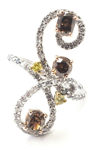Beautiful Cocktail Diamond Ring 18k Gold 1.25 CT Natural Fancy Chocolate Color