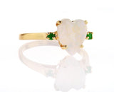 Opal Stone Heart and Emerald Engagement Ring 14K Yellow Gold Ring Retail $2,000