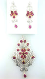4 CT Necklace Natural Red Ruby Diamond Pendant and Earrings 14K Gold Guinness