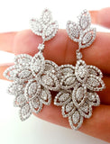 Diamond Earrings 18k White Gold Natural Round Cut Drop Leaf Dangle 5 CT H SI2