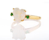 Opal Stone Heart and Emerald Engagement Ring 14K Yellow Gold Ring Retail $2,000